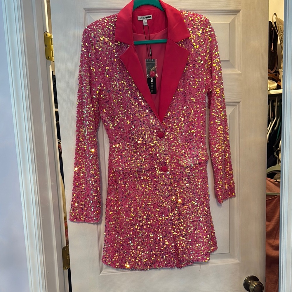 Fashion Nova Pink Sequin Blazer Dress